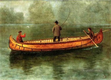  Fishing Art - Fishing from a Canoe luminism seascape Albert Bierstadt